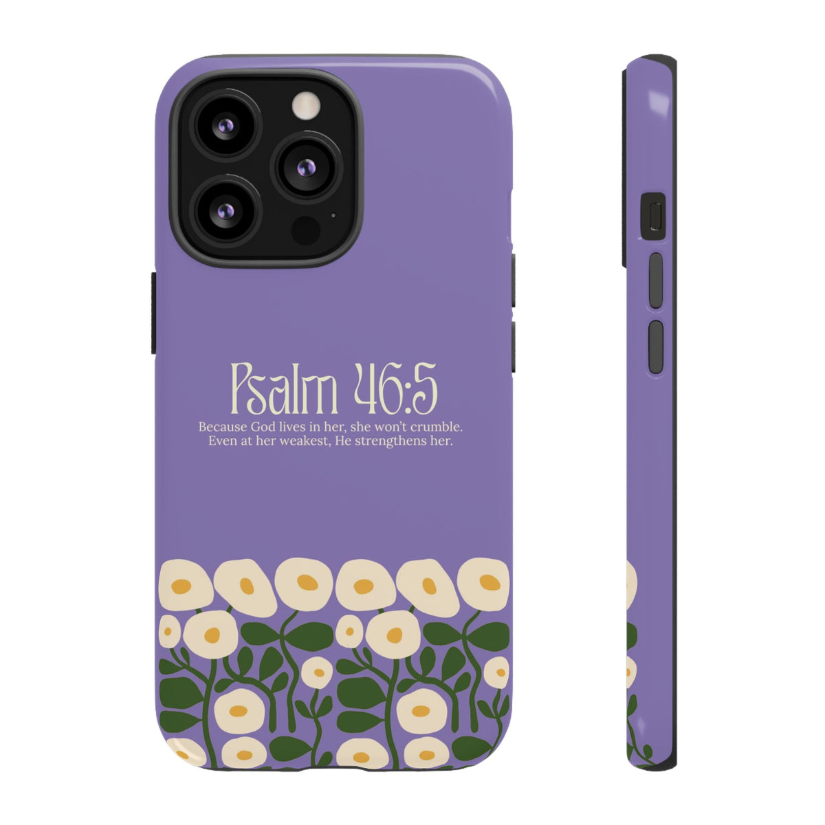 Christelijk telefoonhoesje God woont in haar lila mat