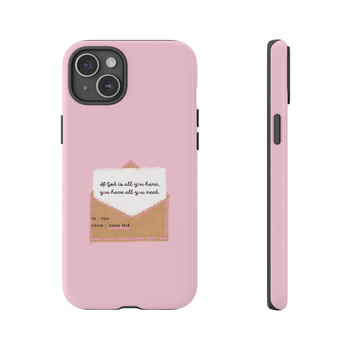 Christelijk telefoonhoesje God is alles wat je nodig hebt roze mat