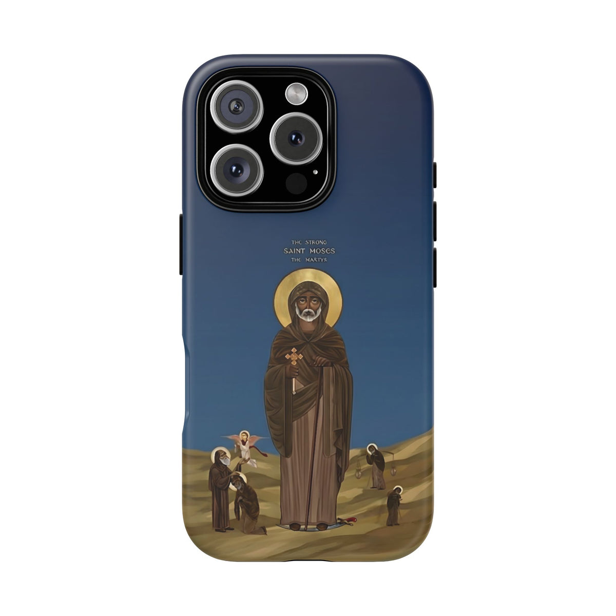 Christelijk telefoonhoesje Sint-Mozes de Sterke blauw mat