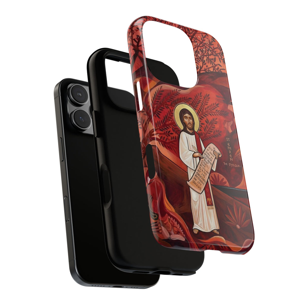 Christelijk telefoonhoesje Sint-Efrem de Syriër rood mat