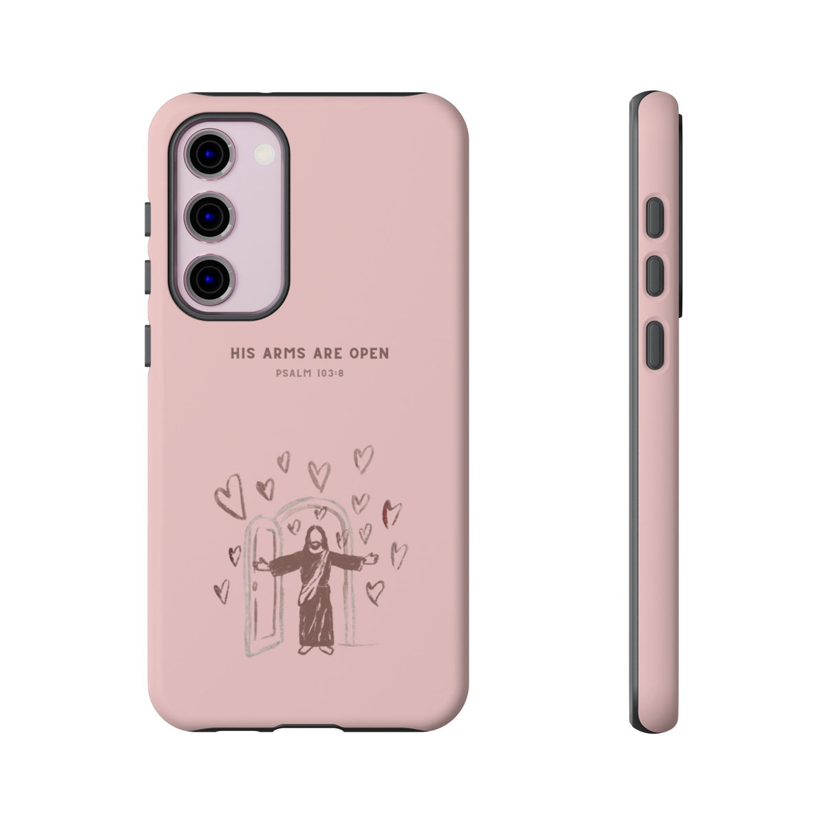 Christelijk telefoonhoesje Zijn armen staan open roze mat