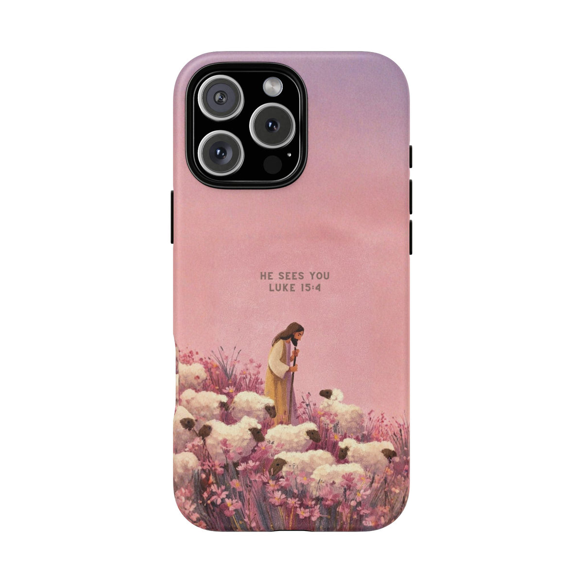 Christelijk telefoonhoesje Hij ziet jou roze mat