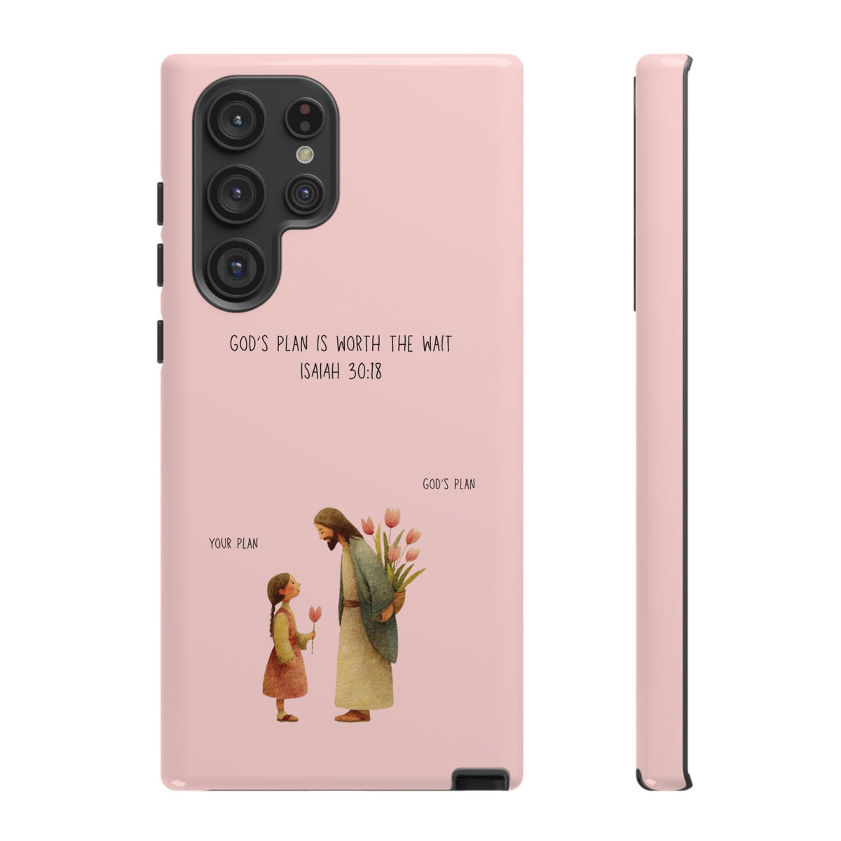 Christelijk telefoonhoesje Gods plan is beter roze mat