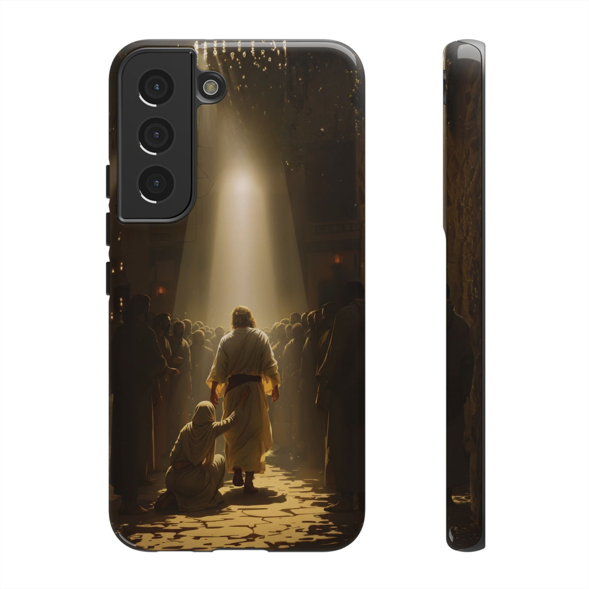 Christelijk telefoonhoesje Aangeraakt door geloof bruin mat