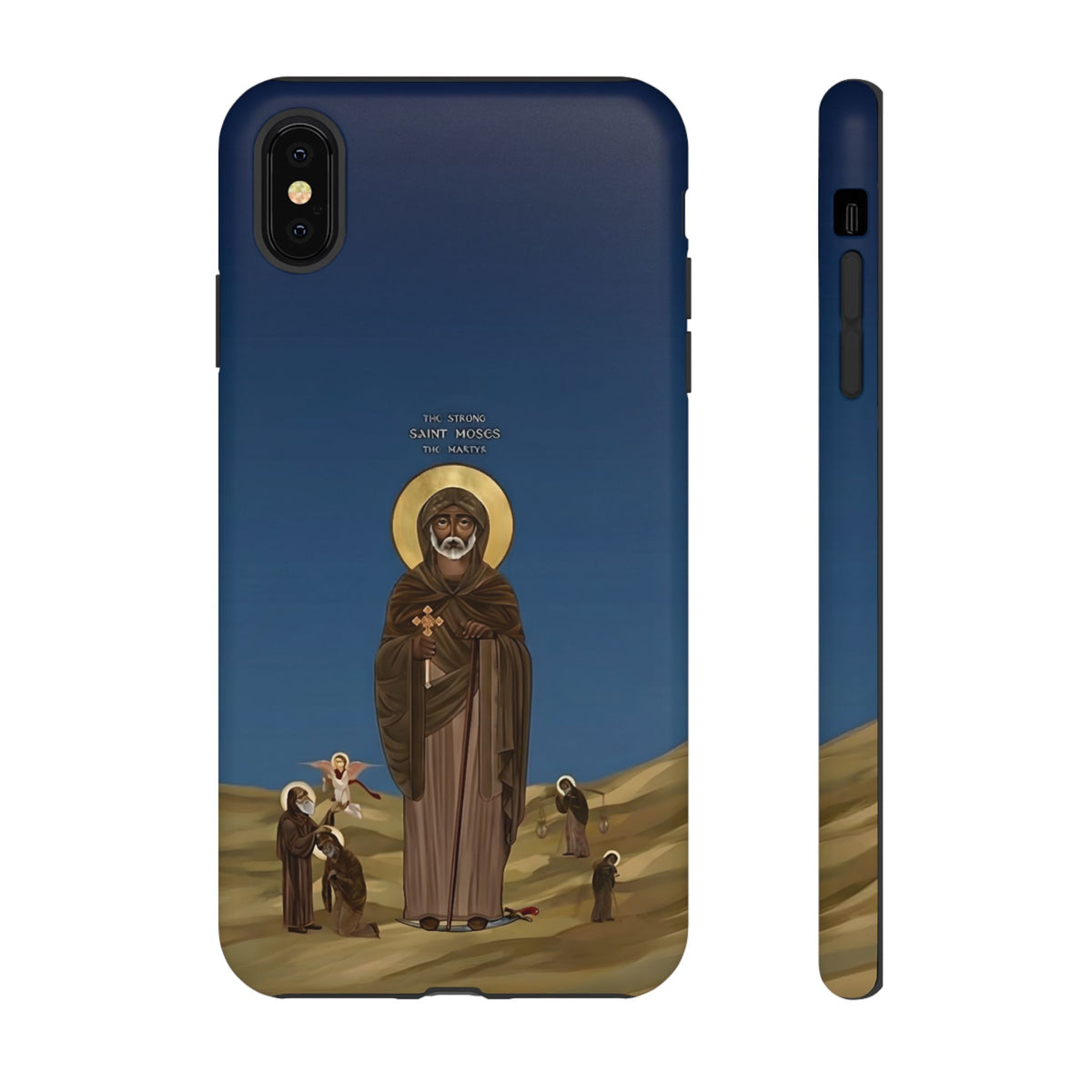 Christelijk telefoonhoesje Sint-Mozes de Sterke blauw mat