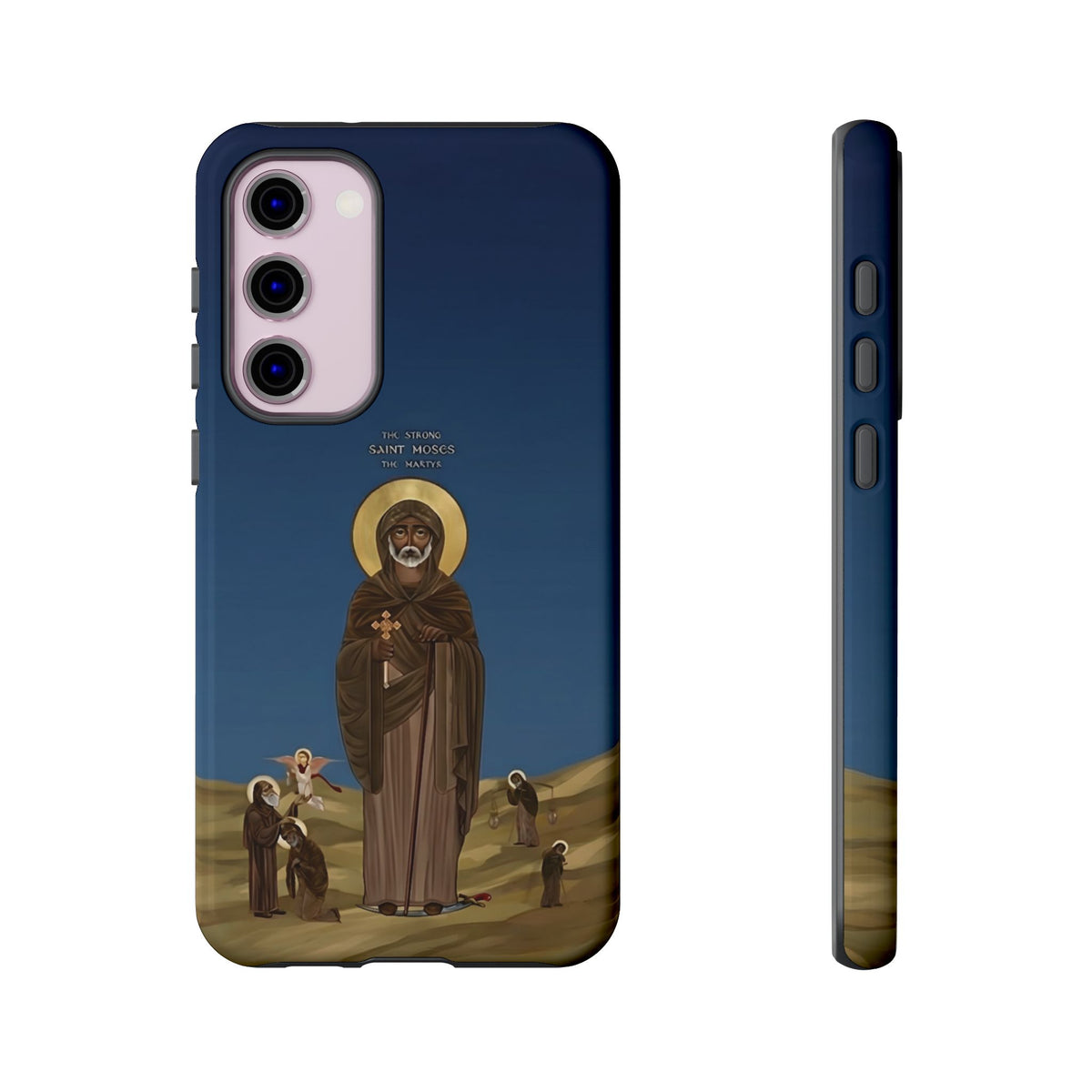 Christelijk telefoonhoesje Sint-Mozes de Sterke blauw mat