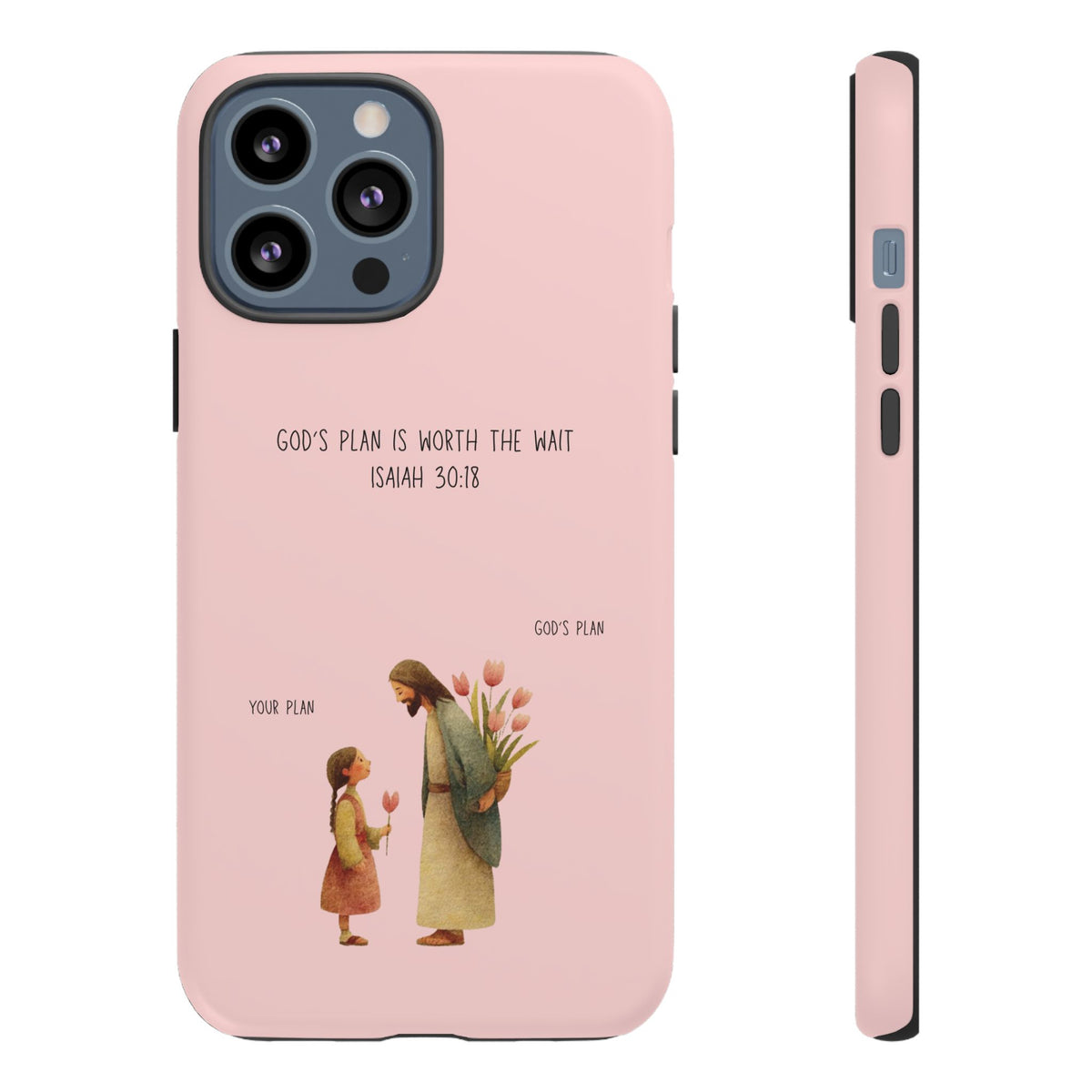 Christelijk telefoonhoesje Gods plan is beter roze mat