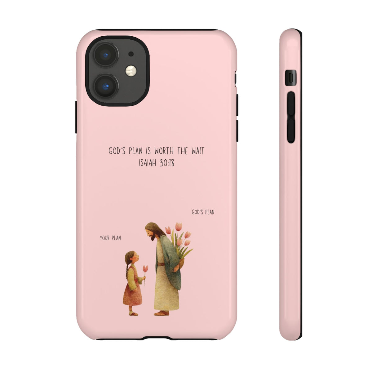 Christelijk telefoonhoesje Gods plan is beter roze mat