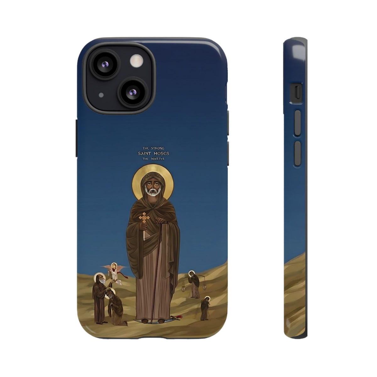 Christelijk telefoonhoesje Sint-Mozes de Sterke blauw mat