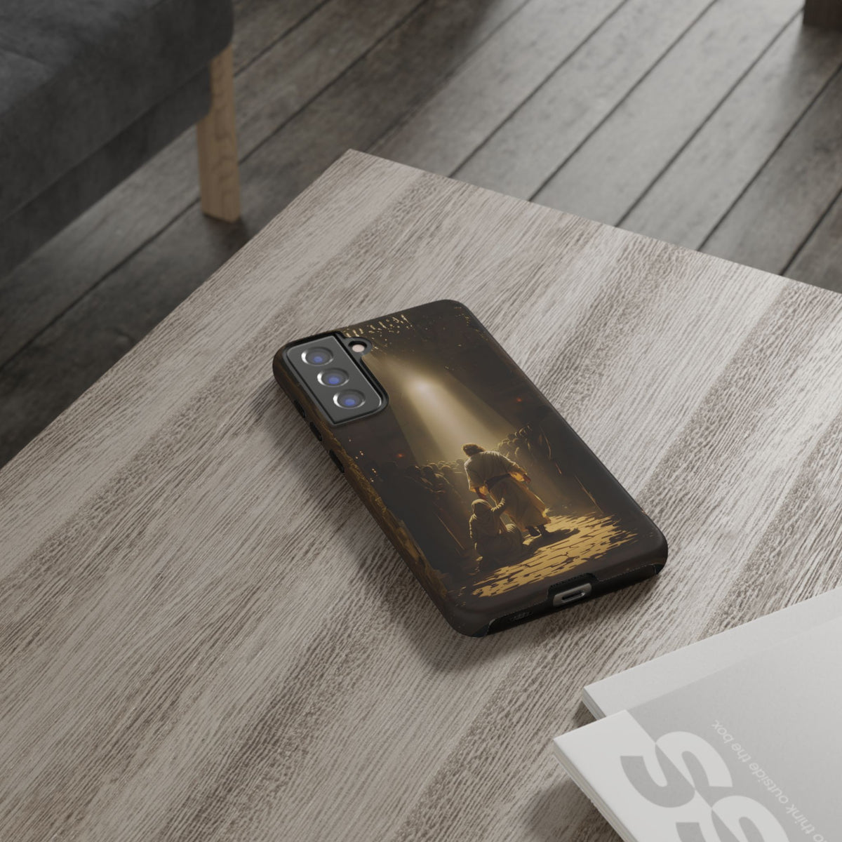 Christelijk telefoonhoesje Aangeraakt door geloof bruin mat