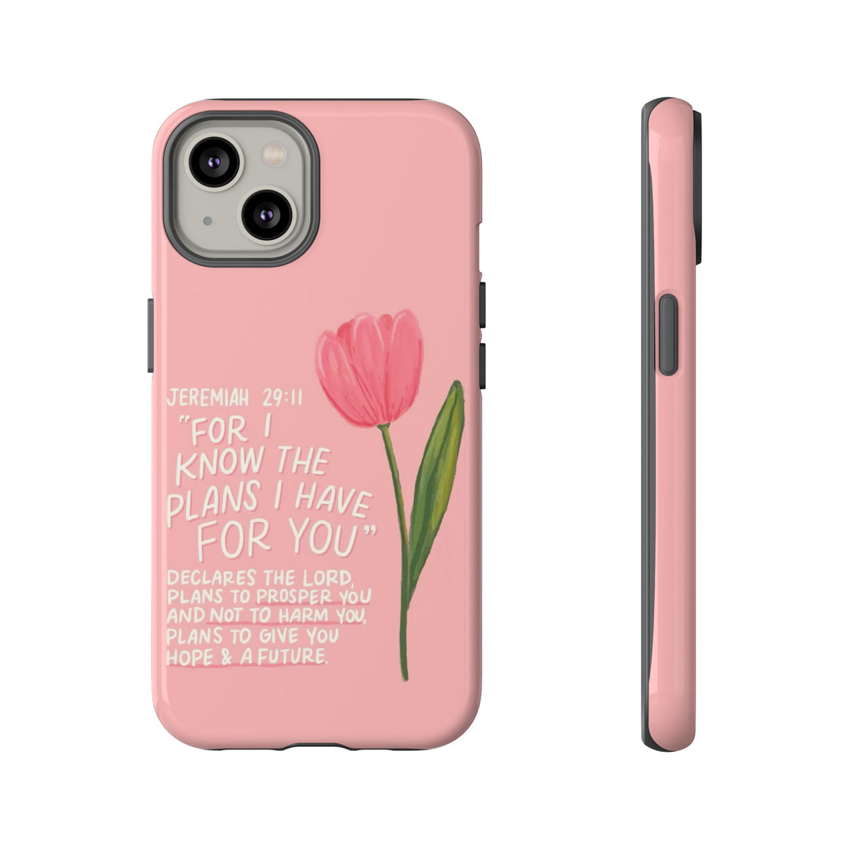 Christelijk telefoonhoesje Ik ken de plannen roze mat