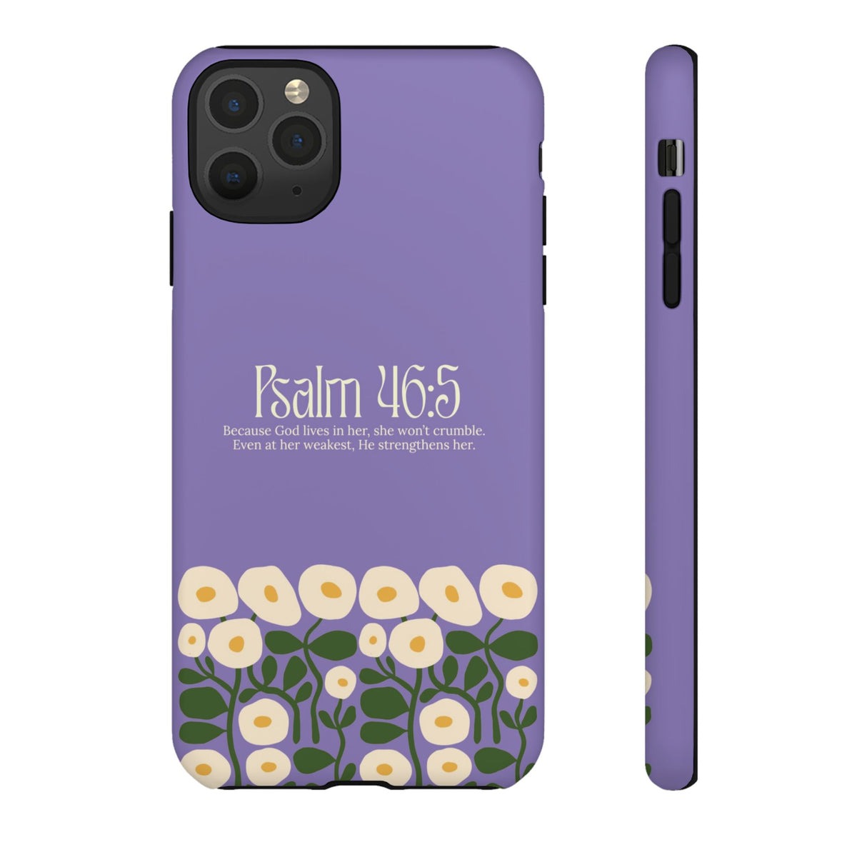 Christelijk telefoonhoesje God woont in haar lila mat