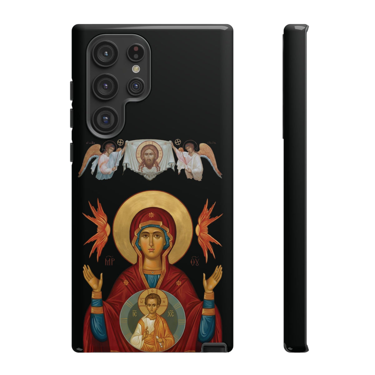 Christelijk telefoonhoesje De Heilige Maagd Maria zwart mat