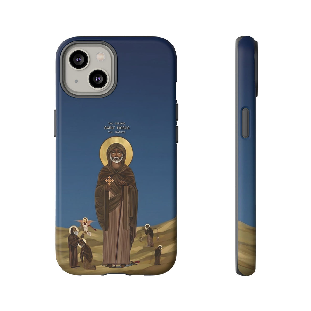 Christelijk telefoonhoesje Sint-Mozes de Sterke blauw mat