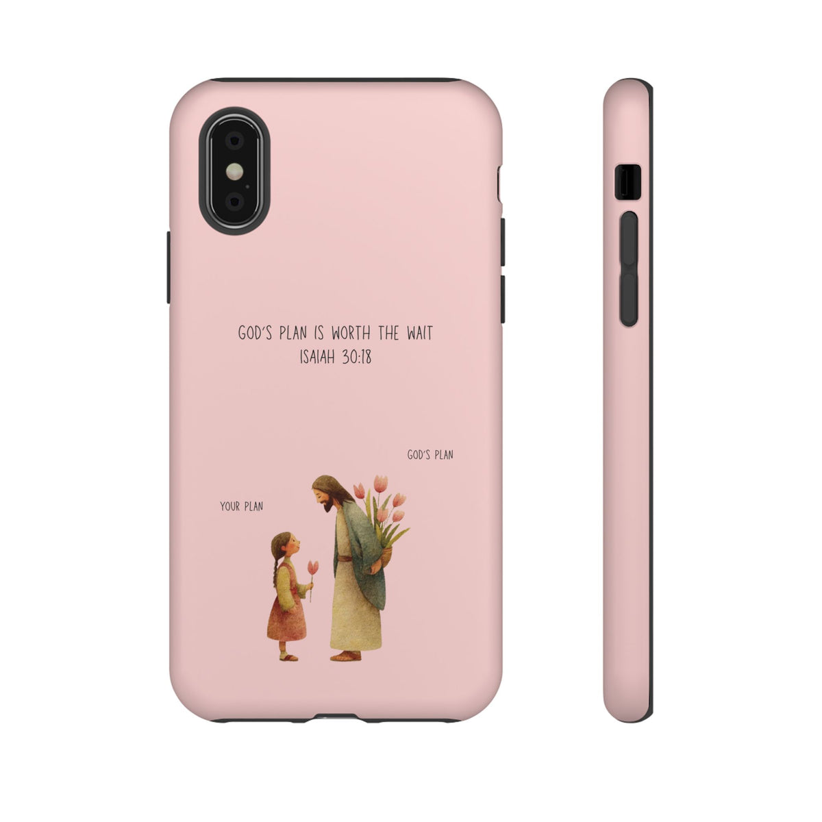 Christelijk telefoonhoesje Gods plan is beter roze mat