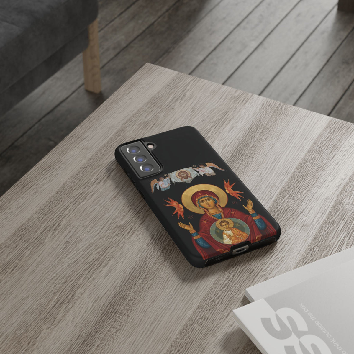 Christelijk telefoonhoesje De Heilige Maagd Maria zwart mat