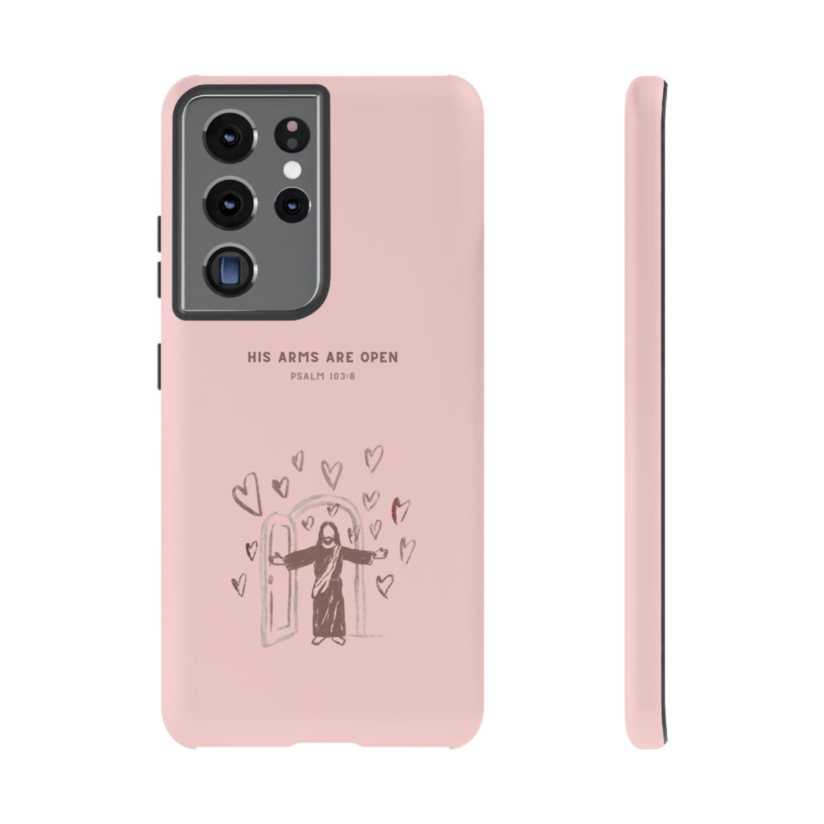Christelijk telefoonhoesje Zijn armen staan open roze mat