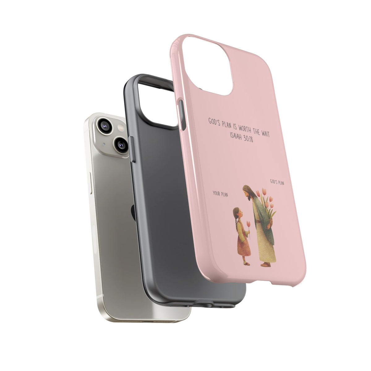Christelijk telefoonhoesje Gods plan is beter roze mat
