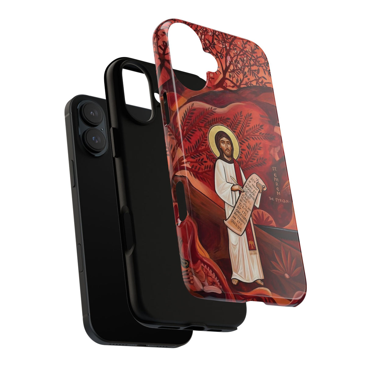 Christelijk telefoonhoesje Sint-Efrem de Syriër rood mat