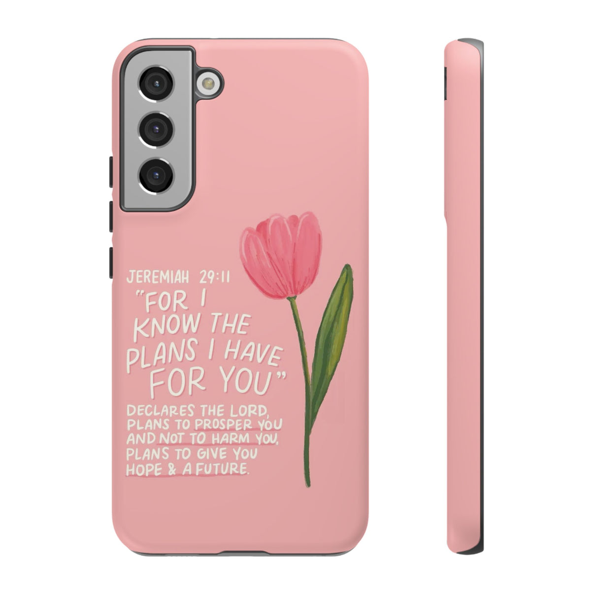 Christelijk telefoonhoesje Ik ken de plannen roze mat
