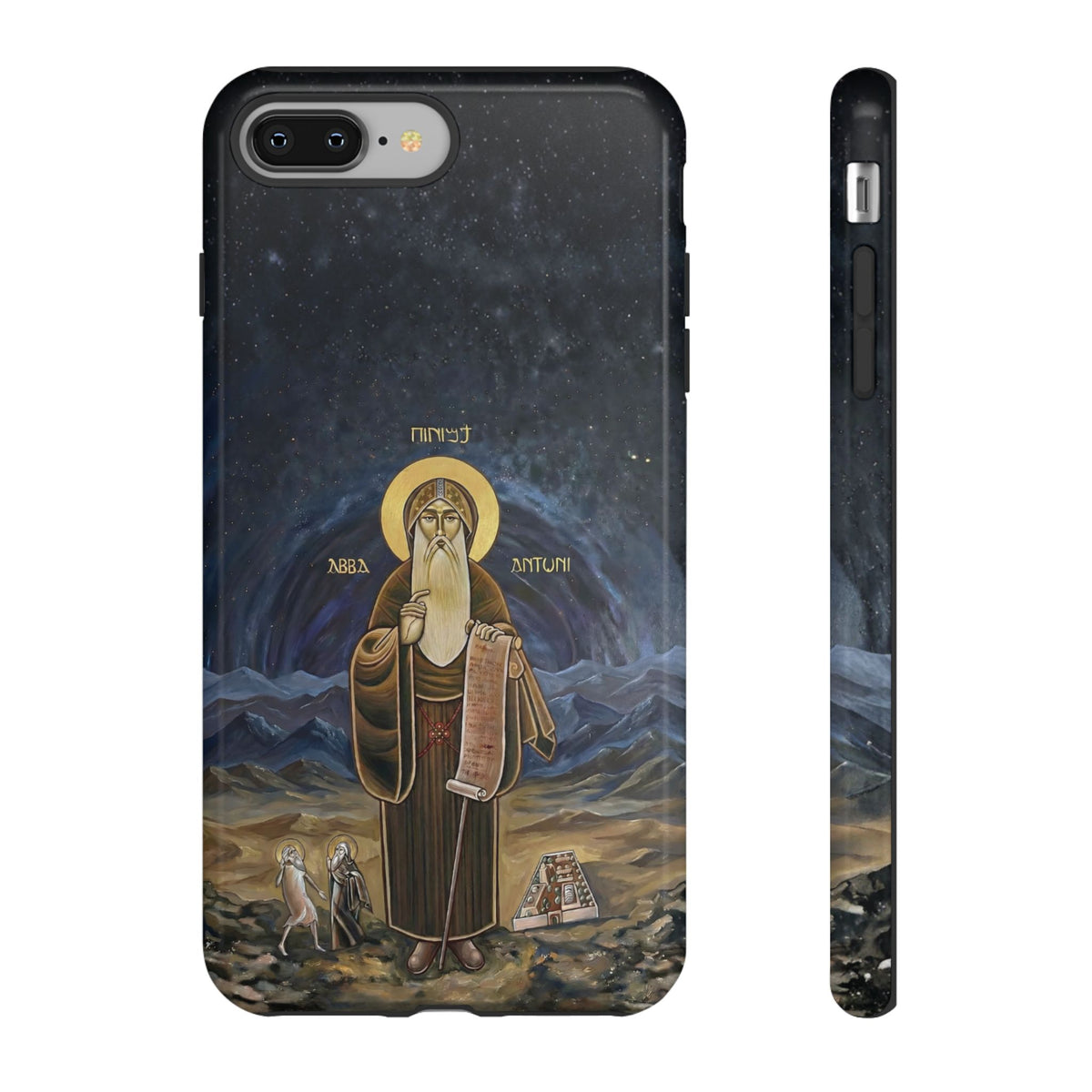 Christelijk telefoonhoesje Sint-Antonius de Grote donkerblauw mat