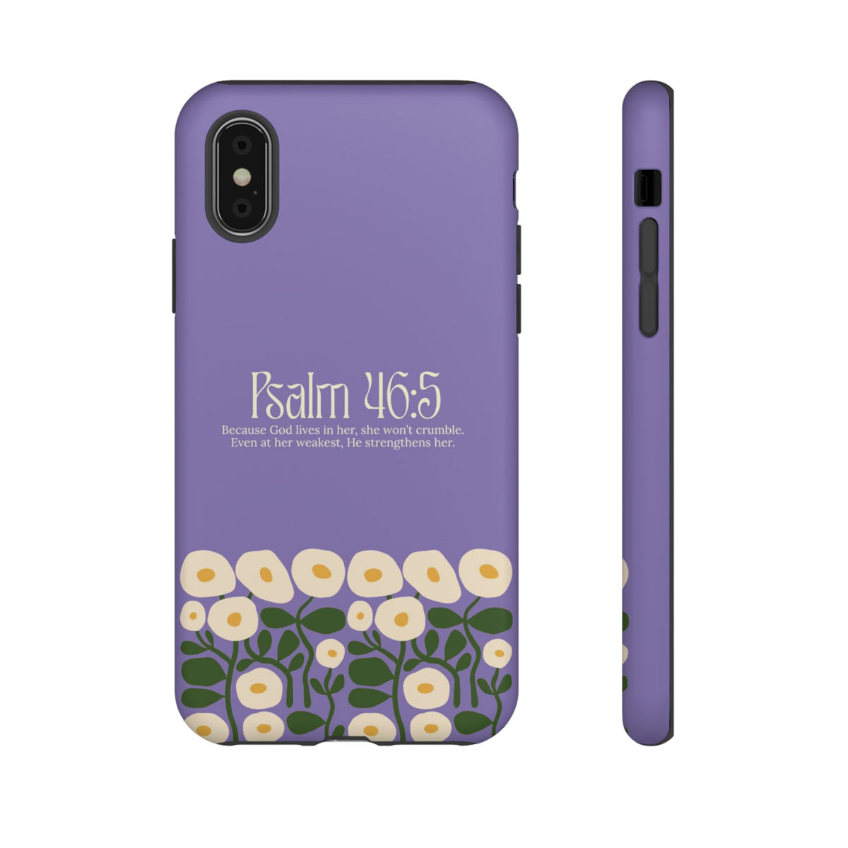 Christelijk telefoonhoesje God woont in haar lila mat