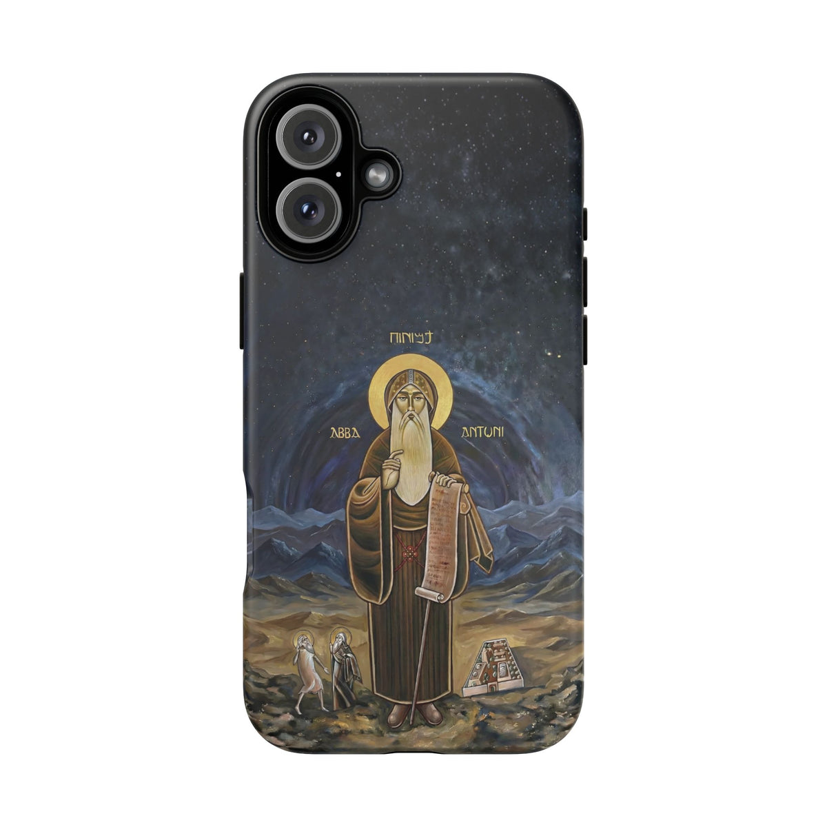 Christelijk telefoonhoesje Sint-Antonius de Grote donkerblauw mat