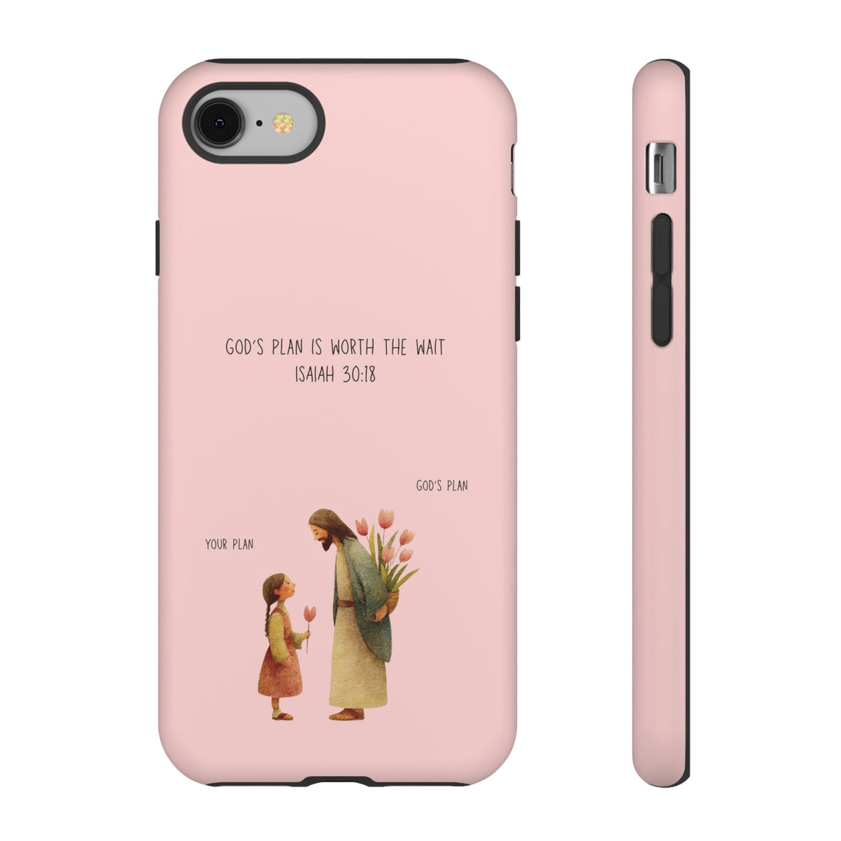 Christelijk telefoonhoesje Gods plan is beter roze mat