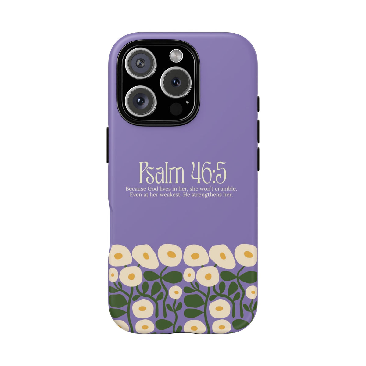 Christelijk telefoonhoesje God woont in haar lila mat