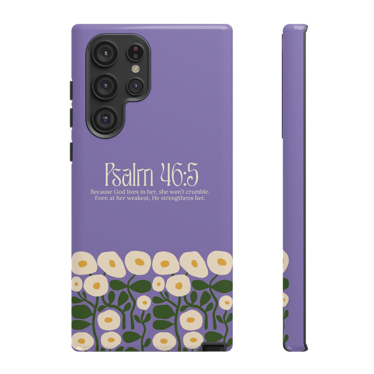 Christelijk telefoonhoesje God woont in haar lila mat
