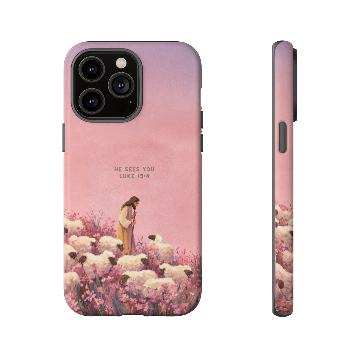 Christelijk telefoonhoesje Hij ziet jou roze mat