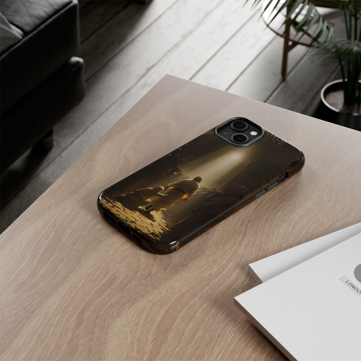 Christelijk telefoonhoesje Aangeraakt door geloof bruin mat