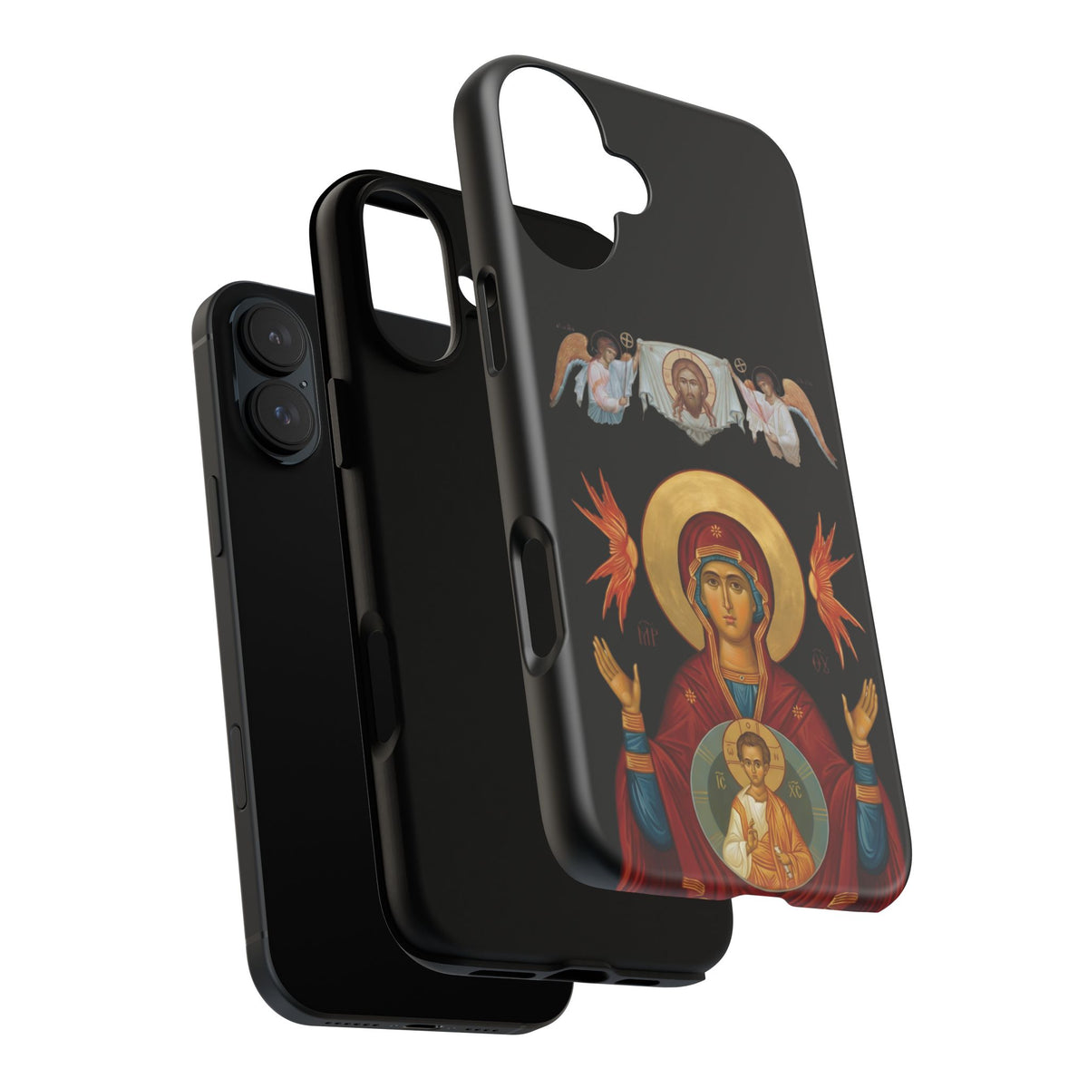 Christelijk telefoonhoesje De Heilige Maagd Maria zwart mat