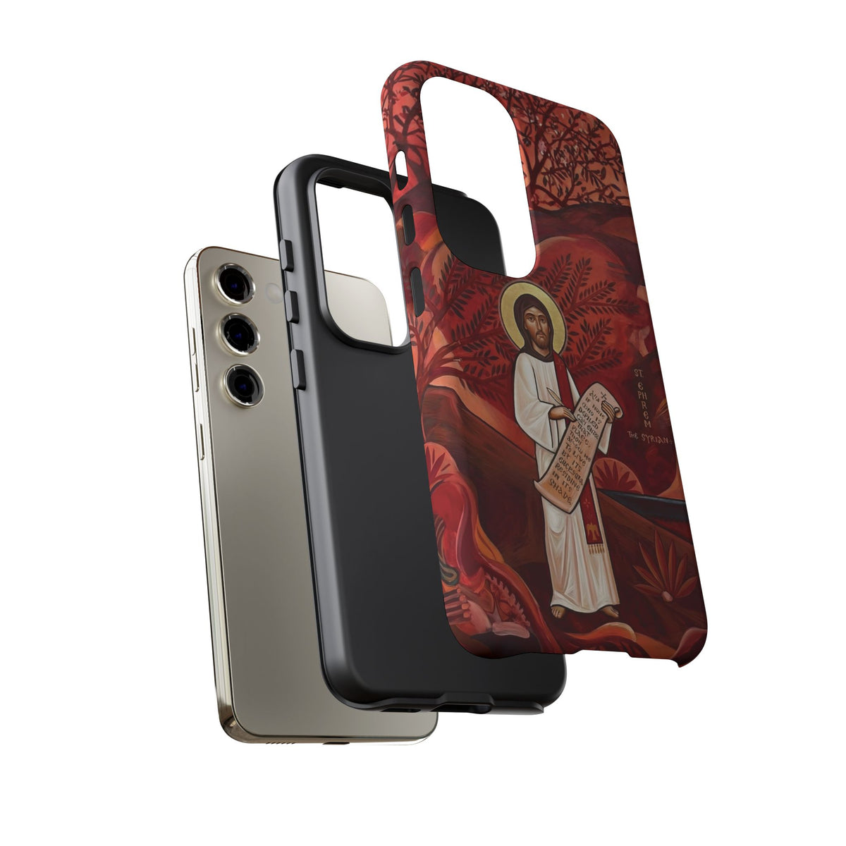 Christelijk telefoonhoesje Sint-Efrem de Syriër rood mat