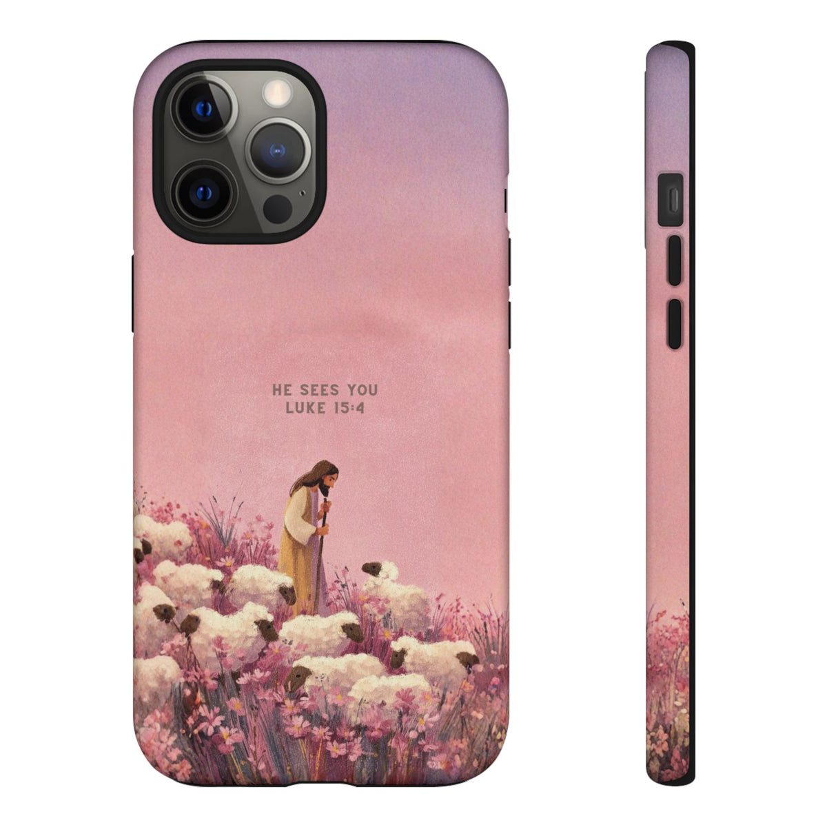 Christelijk telefoonhoesje Hij ziet jou roze mat