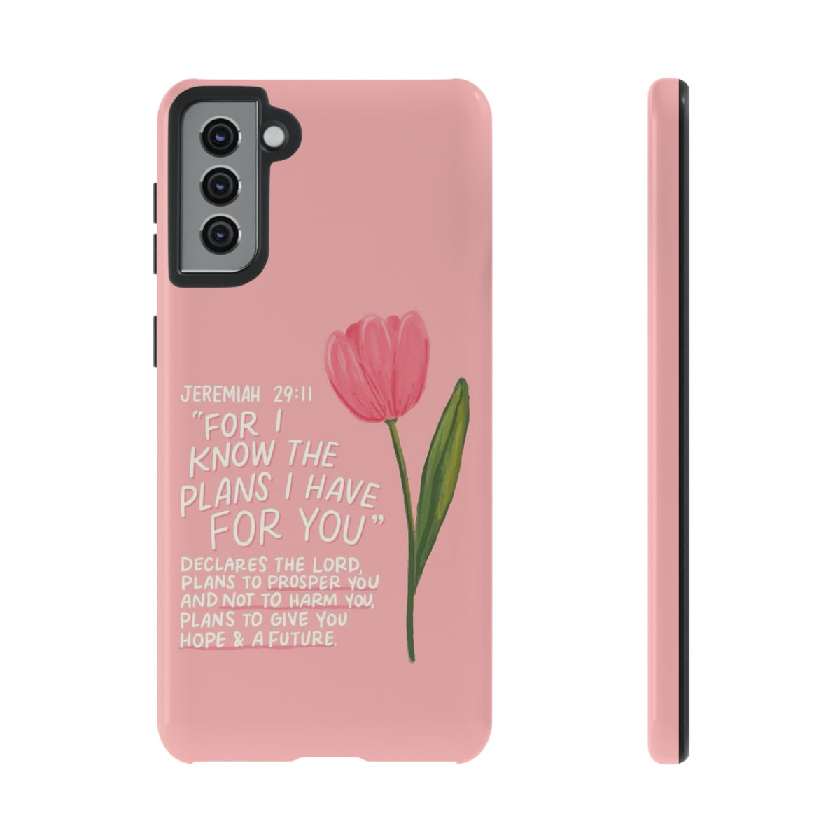 Christelijk telefoonhoesje Ik ken de plannen roze mat