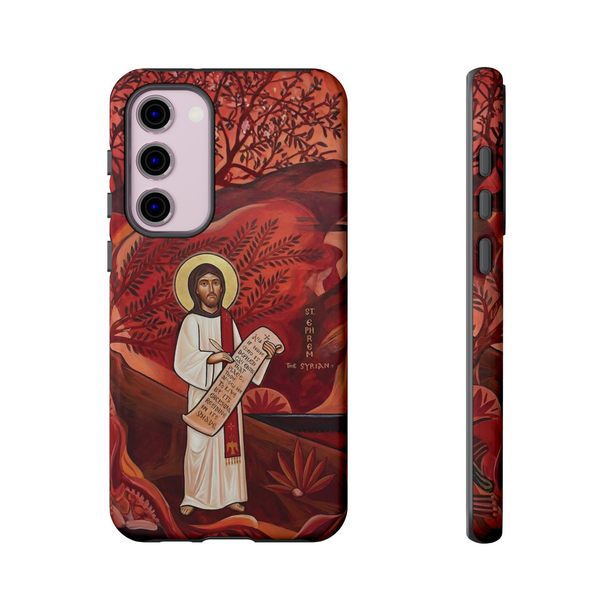Christelijk telefoonhoesje Sint-Efrem de Syriër rood mat