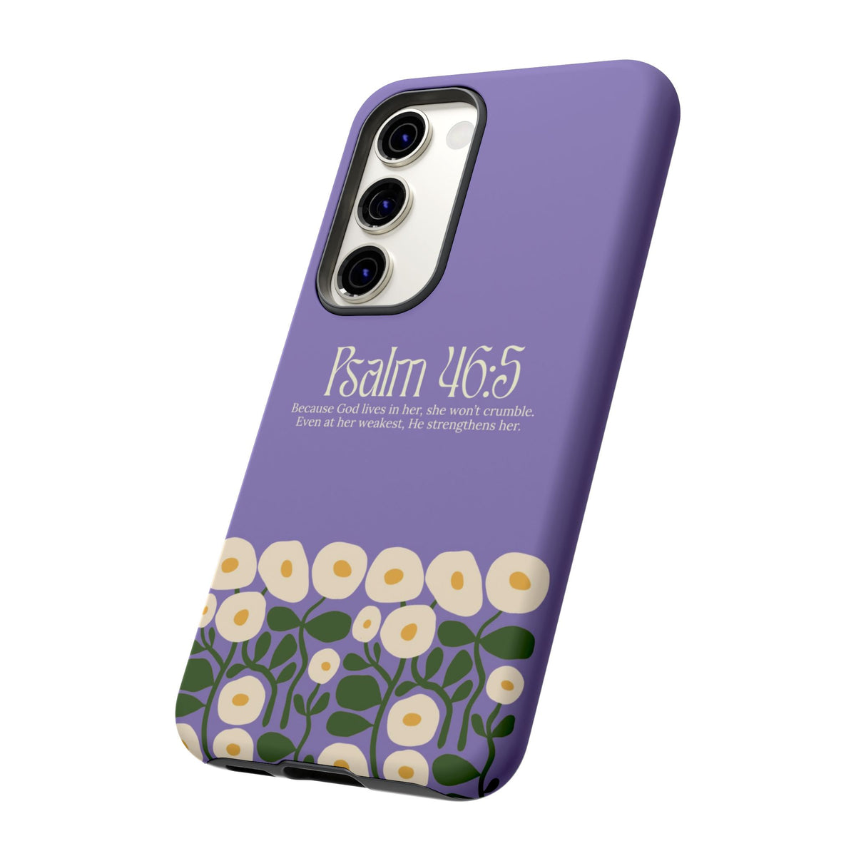 Christelijk telefoonhoesje God woont in haar lila mat