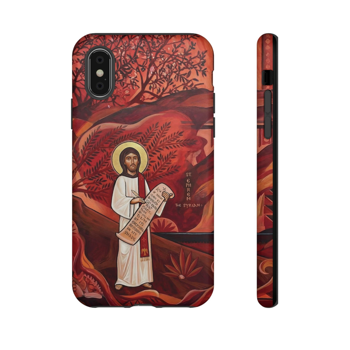 Christelijk telefoonhoesje Sint-Efrem de Syriër rood mat