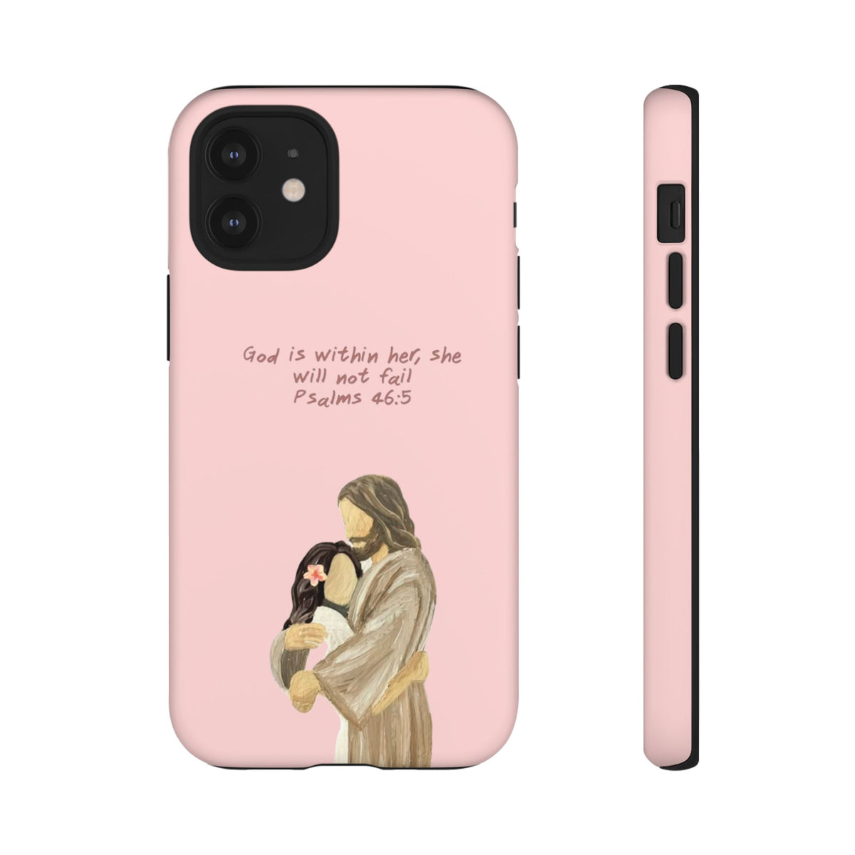 Christelijk telefoonhoesje God is in haar roze mat