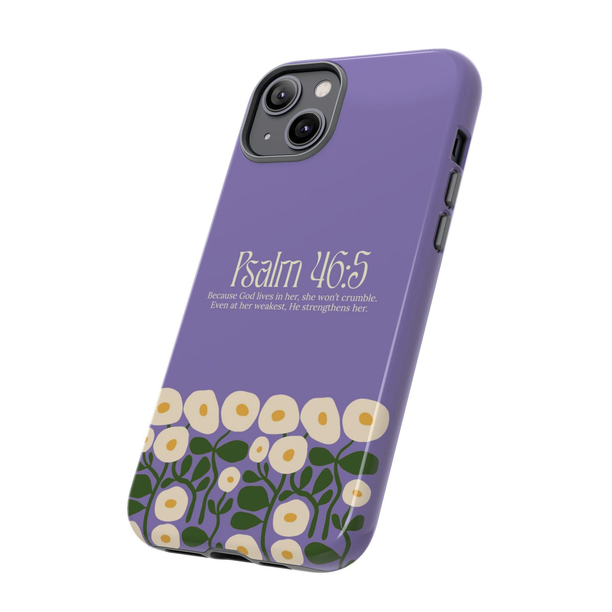 Christelijk telefoonhoesje God woont in haar lila mat