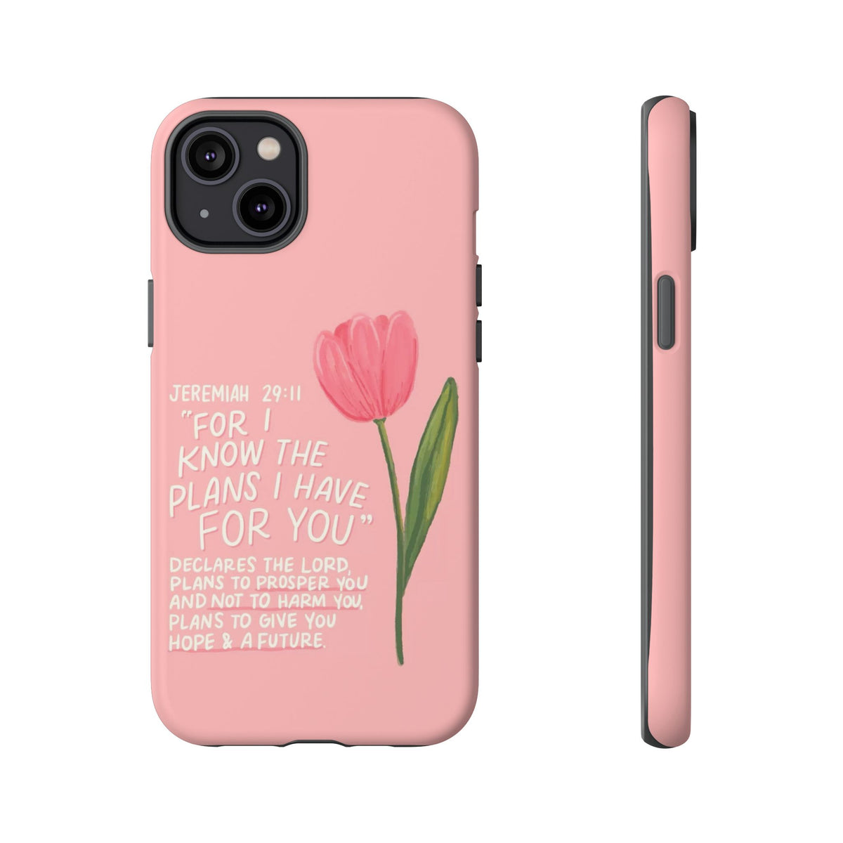 Christelijk telefoonhoesje Ik ken de plannen roze mat