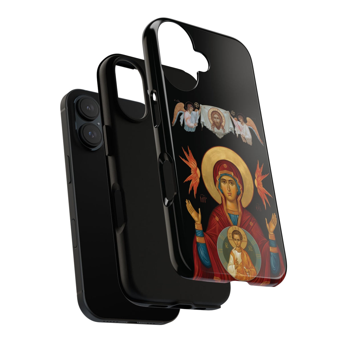 Christelijk telefoonhoesje De Heilige Maagd Maria zwart mat