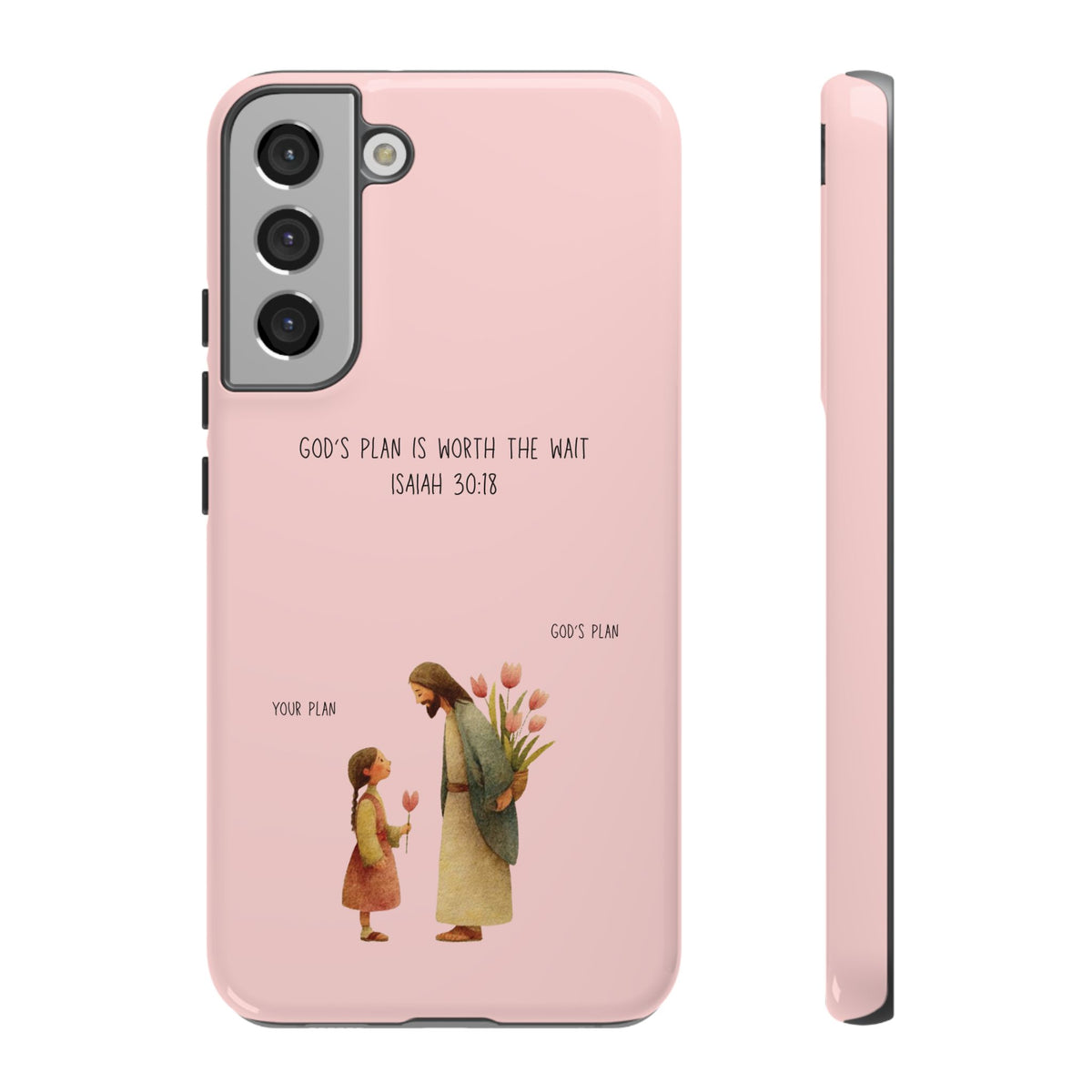 Christelijk telefoonhoesje Gods plan is beter roze mat