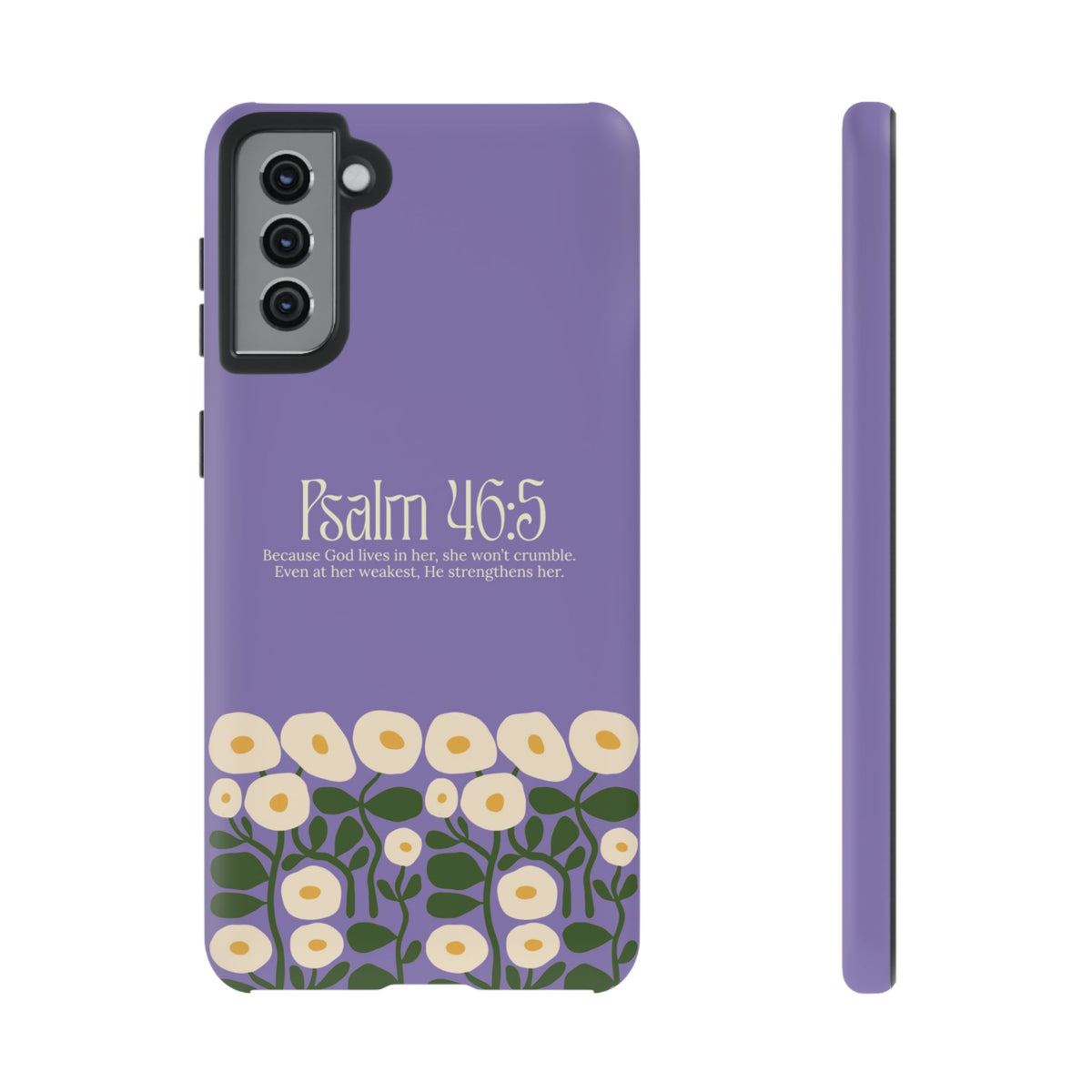 Christelijk telefoonhoesje God woont in haar lila mat