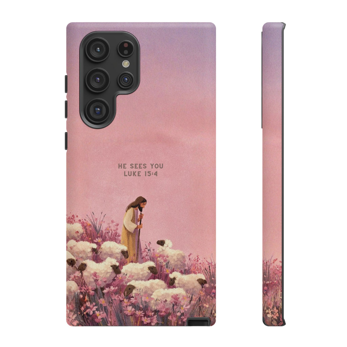 Christelijk telefoonhoesje Hij ziet jou roze mat