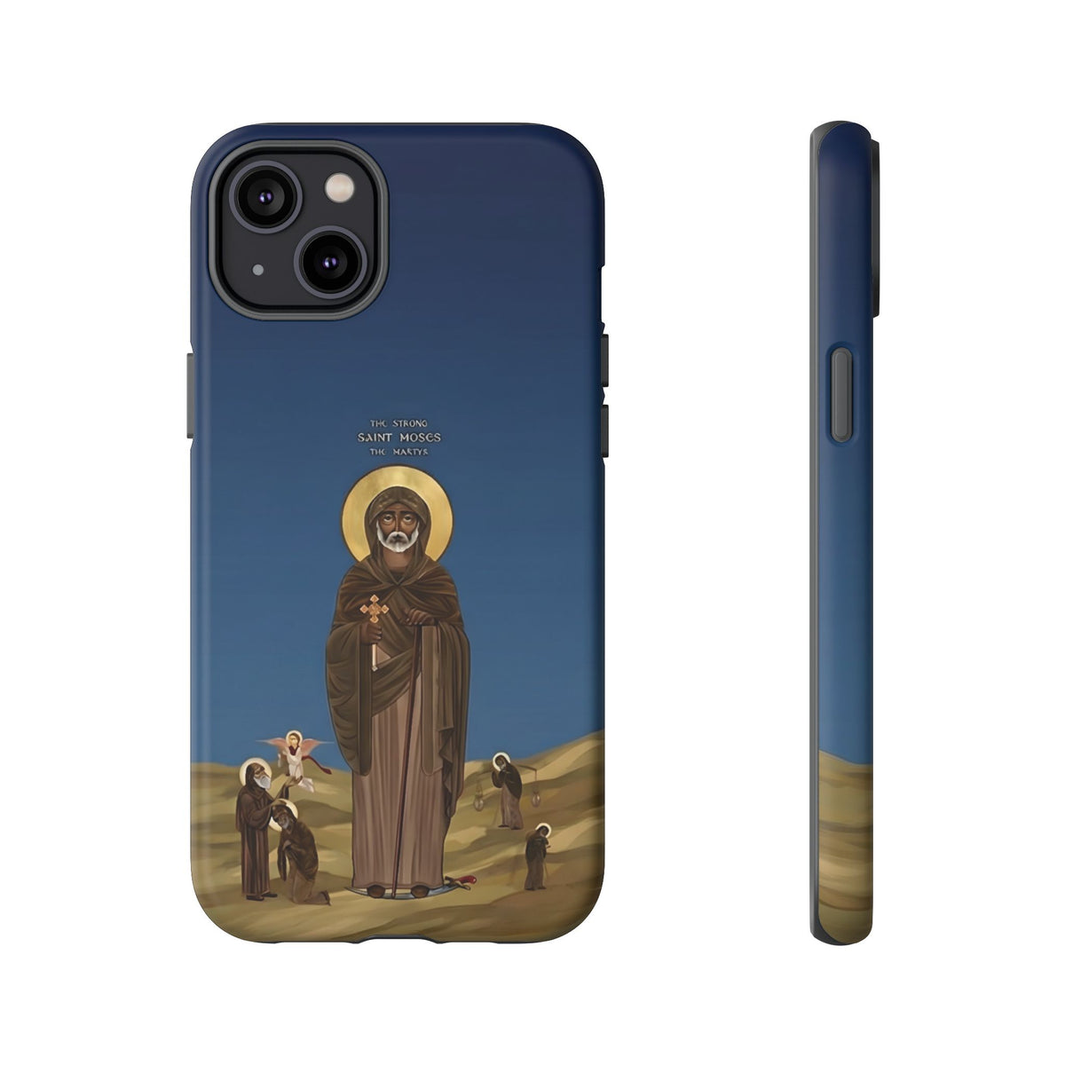 Christelijk telefoonhoesje Sint-Mozes de Sterke blauw mat