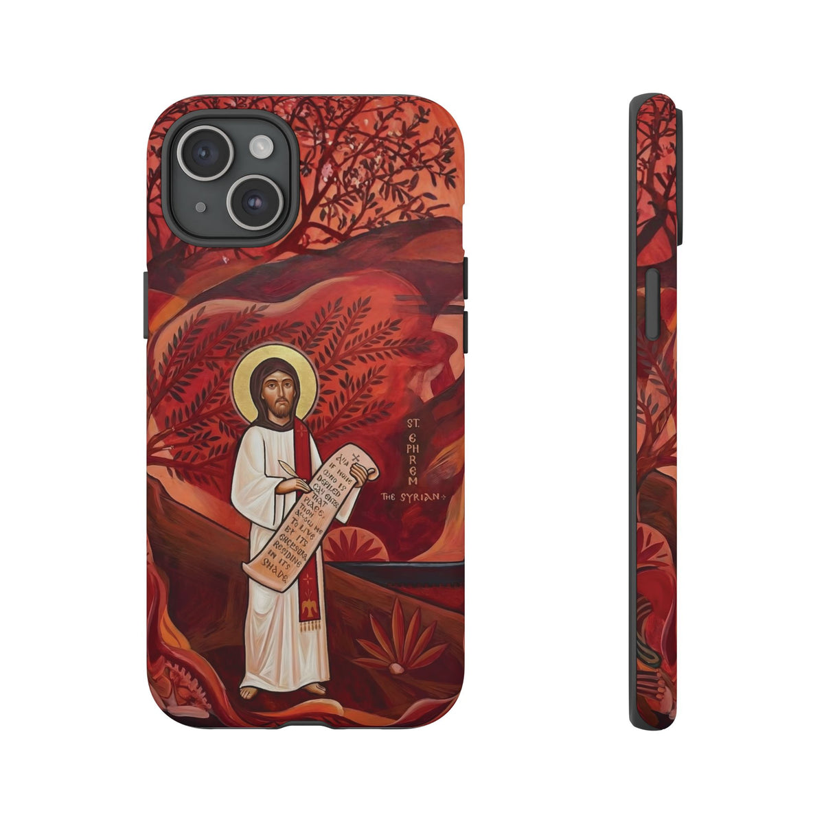 Christelijk telefoonhoesje Sint-Efrem de Syriër rood mat
