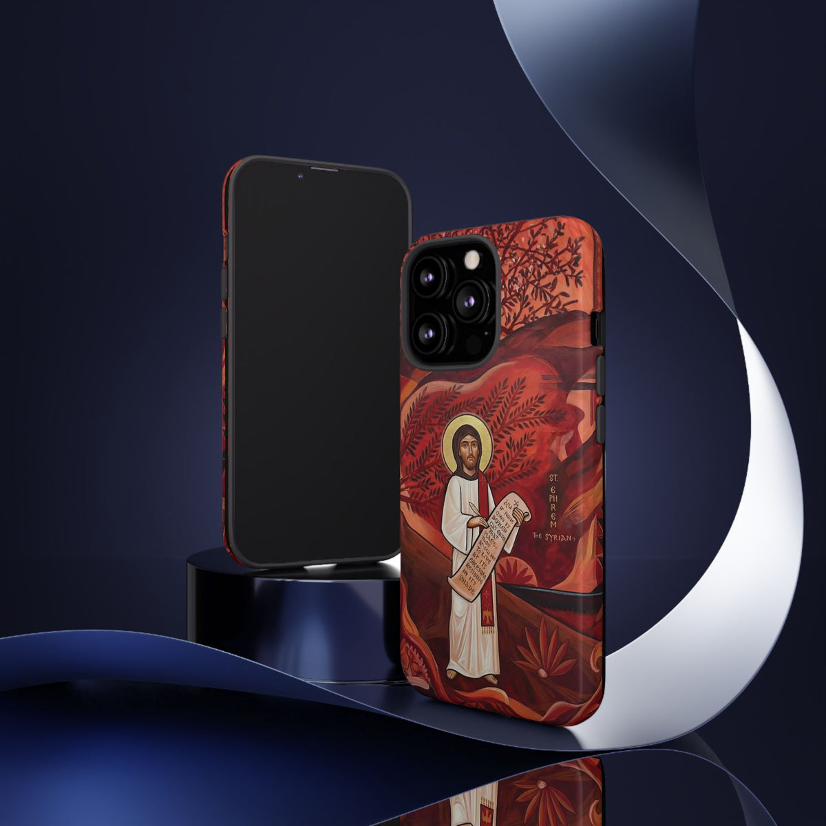 Christelijk telefoonhoesje Sint-Efrem de Syriër rood mat