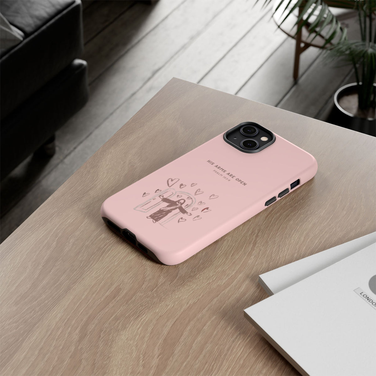 Christelijk telefoonhoesje Zijn armen staan open roze mat
